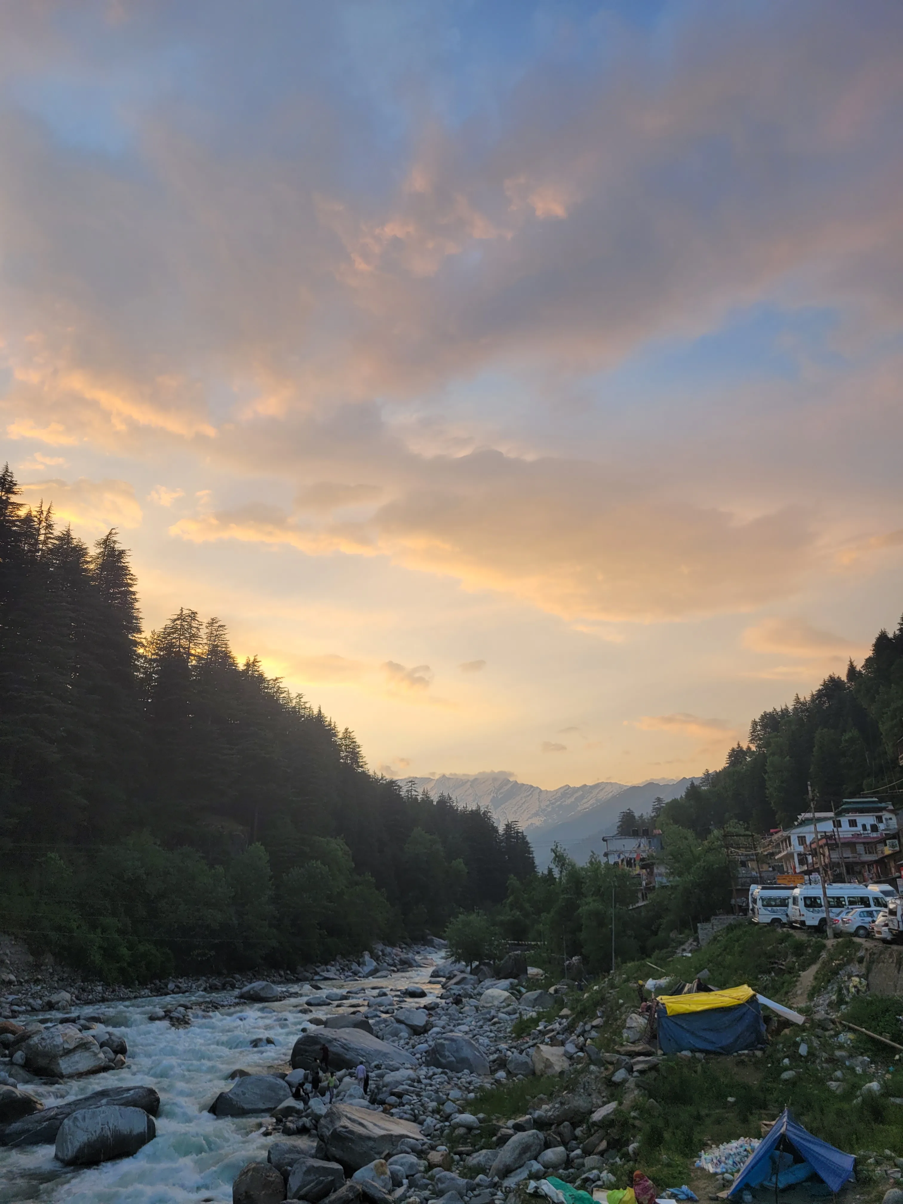 Sunset over a Himalayan campsite