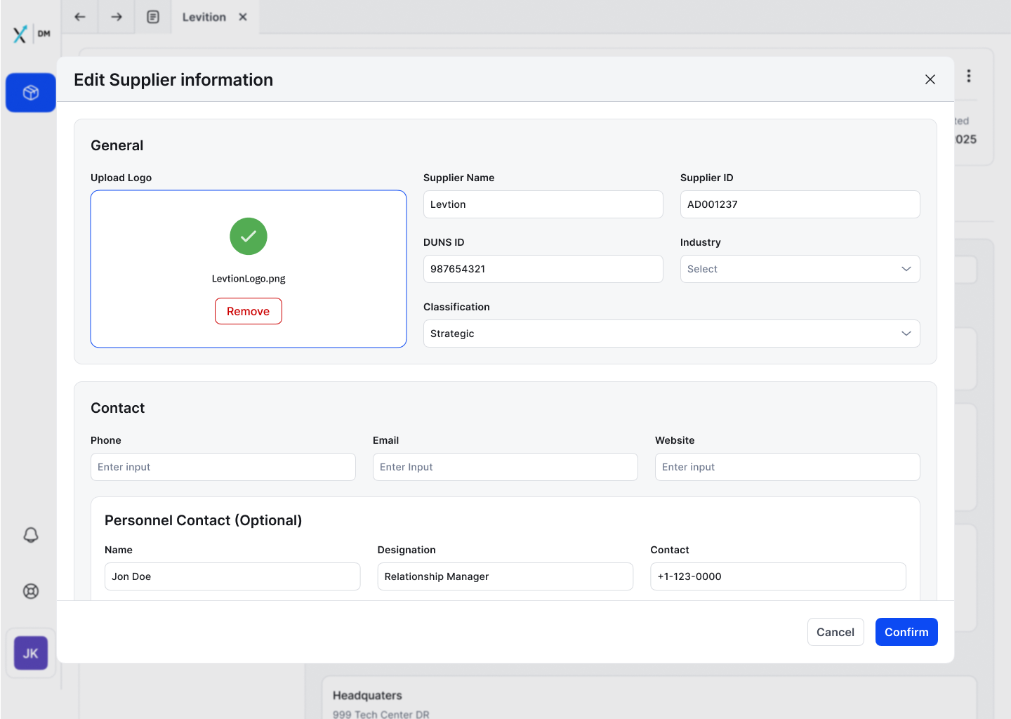 Edit state, inline form, Cancel/Confirm always visible
